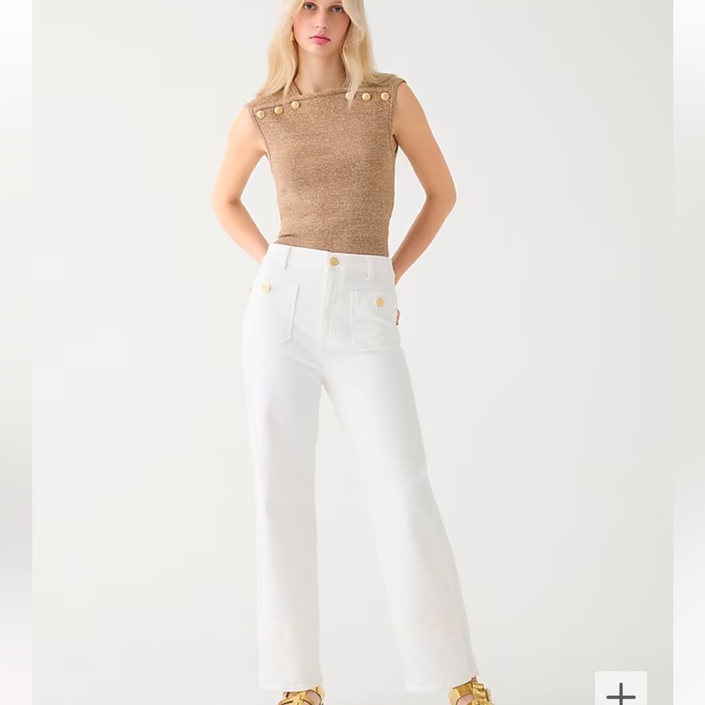 NWT! J.Crew Sailor white slim wide-leg jean w/gold buttons.Women's Size 32